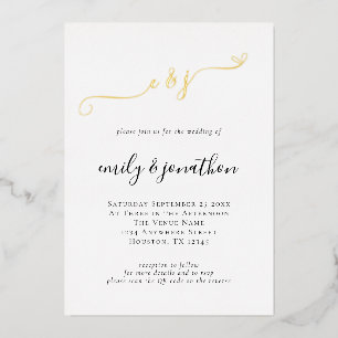 Elegant Script Initials QR Code Wedding Real Foil Invitation