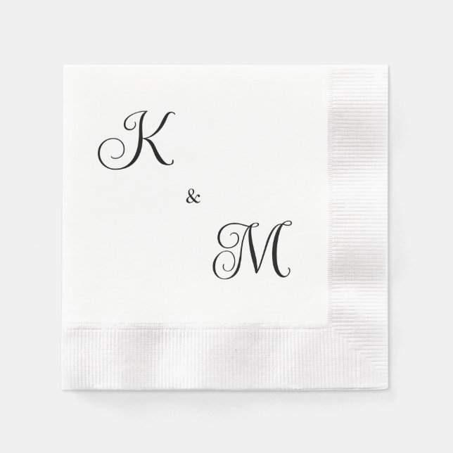 Elegant Script Initials White Wedding Coined Napkins (Front)