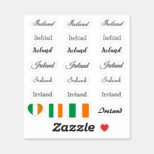 Elegant script Ireland  Irish Flag name Set Sticker