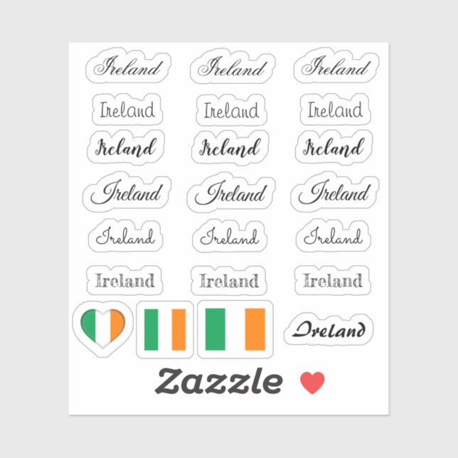 Elegant script Ireland & Irish Flag /name Set Sticker (Sheet)