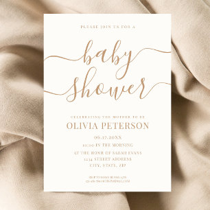 Elegant Script Ivory Tan Baby Shower Invitation