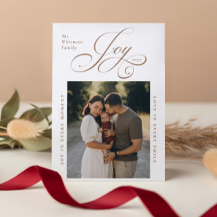 Elegant Script Joy in Every Moment Photo Christmas Letterpress Photo Cards