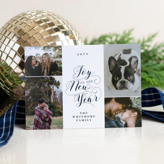Elegant Script Joy to the New Year Four Photo Letterpress Photo Cards (Elegant Script Joy to the New Year Four Photo Letterpress Photo Cards)