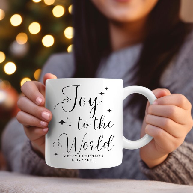 Elegant Script Joy to The World Merry Christmas  Mug (Creator Uploaded)