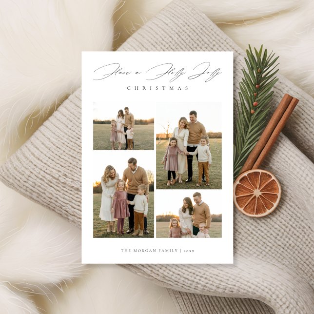 Elegant Script Joyful Family Christmas 5 Photo Holiday Card (Creator Uploaded)