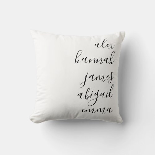 Elegant Script Kids Names Personalized Family Throw Pillow