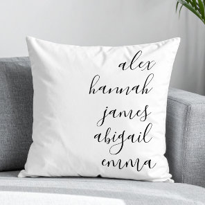 Elegant Script Kids Names Personalized Family Throw Pillow