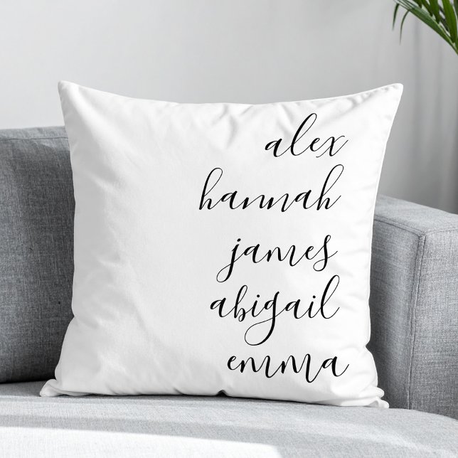 Elegant Script Kids Names Personalized Family Throw Pillow (Creator Uploaded)