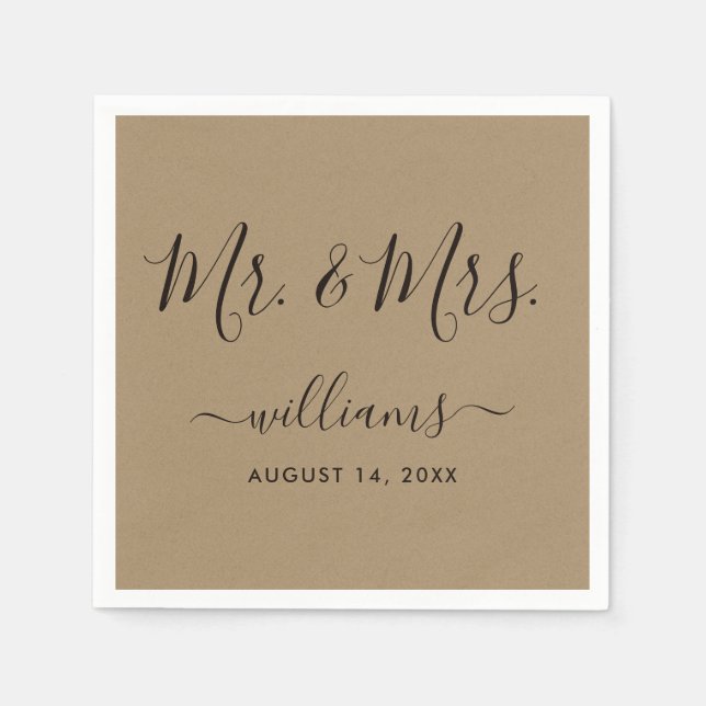 Elegant Script Kraft Mr. and Mrs. Napkins (Front)