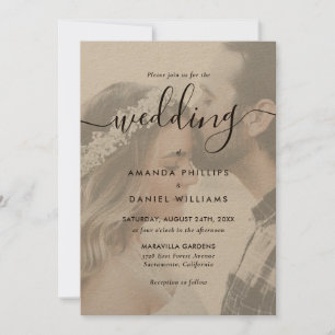 Elegant Script Kraft Paper Photo Wedding Invitation