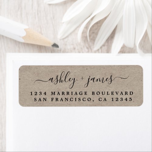 Elegant Script Kraft Paper Wedding Return Address Label