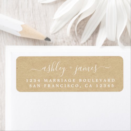 Elegant Script Kraft Paper Wedding Return Address Label