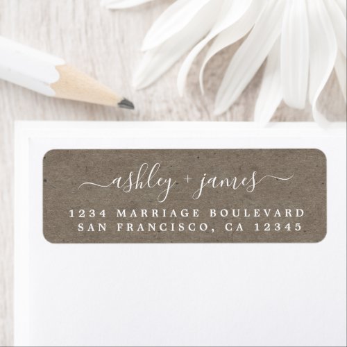 Elegant Script Kraft Paper Wedding Return Address Label