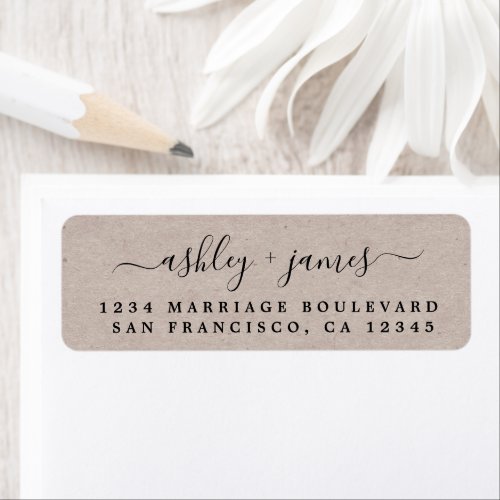 Elegant Script Kraft Paper Wedding Return Address Label