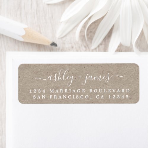 Elegant Script Kraft Paper Wedding Return Address Label