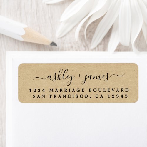 Elegant Script Kraft Paper Wedding Return Address Label