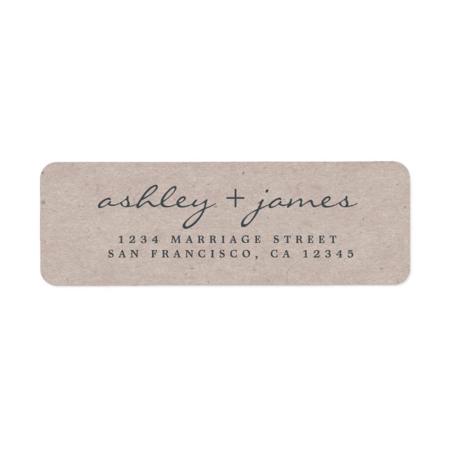 Elegant Script Kraft Paper Wedding Return Address  Label (Front)