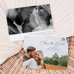 Elegant Script Landscape w/Photo on Back Save The Date