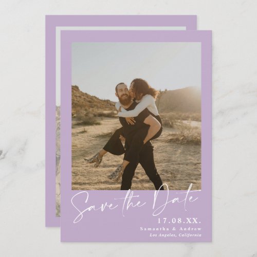 Elegant script lavender 2 photos save the date