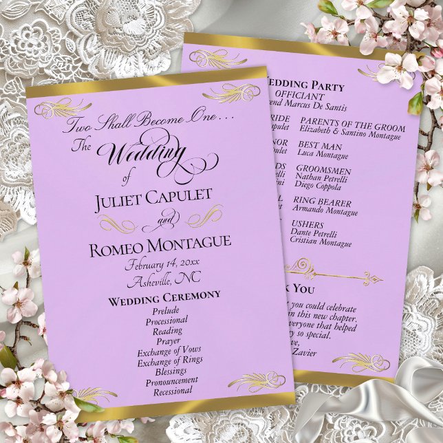 Elegant Script - Lavender/Gold Wedding Program (Creator Uploaded)