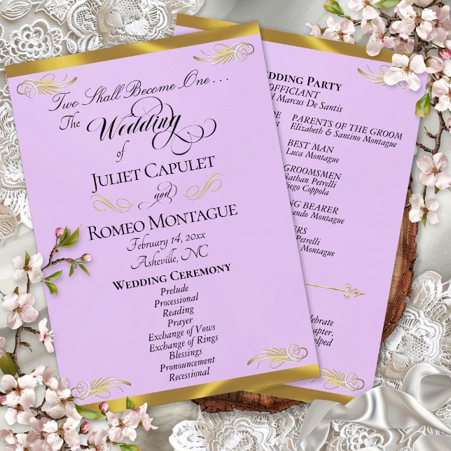 Elegant Script - Lavender/Gold Wedding Program (Creator Uploaded)