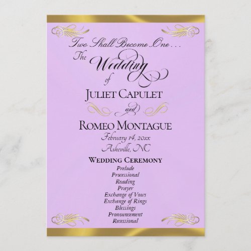 Elegant Script - Lavender/Gold Wedding Program