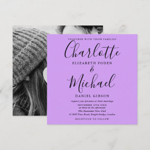 Elegant Script Lavender Lilac Orchid Wedding Photo Invitation