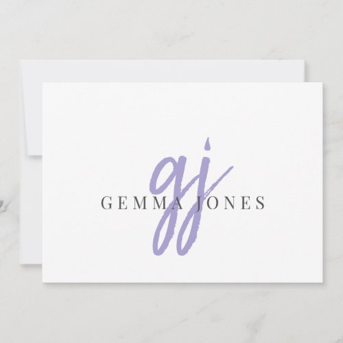 Elegant Script Lavender Monogram Initials Name  Note Card