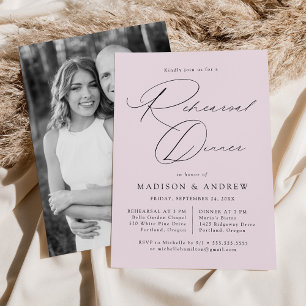 Elegant Script Lavender Photo Rehearsal Dinner Invitation