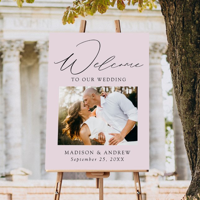 Elegant Script Lavender Photo Wedding Welcome Sign (Creator Uploaded)