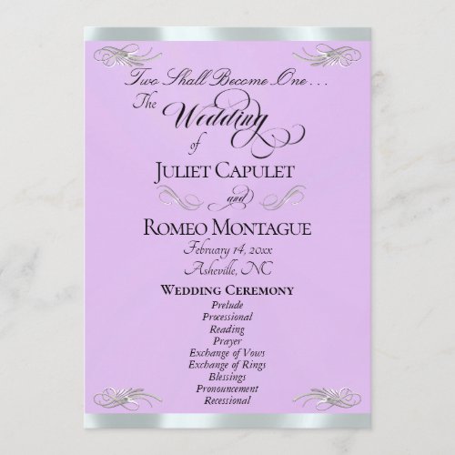Elegant Script - Lavender/Silver Wedding Program