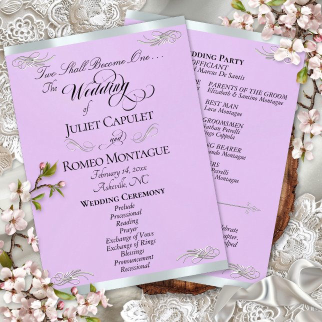 Elegant Script - Lavender/Silver Wedding Program (Creator Uploaded)