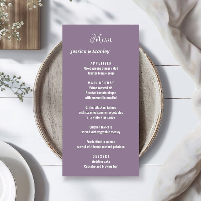  Elegant script lavender wedding reception menu (Creator Uploaded)