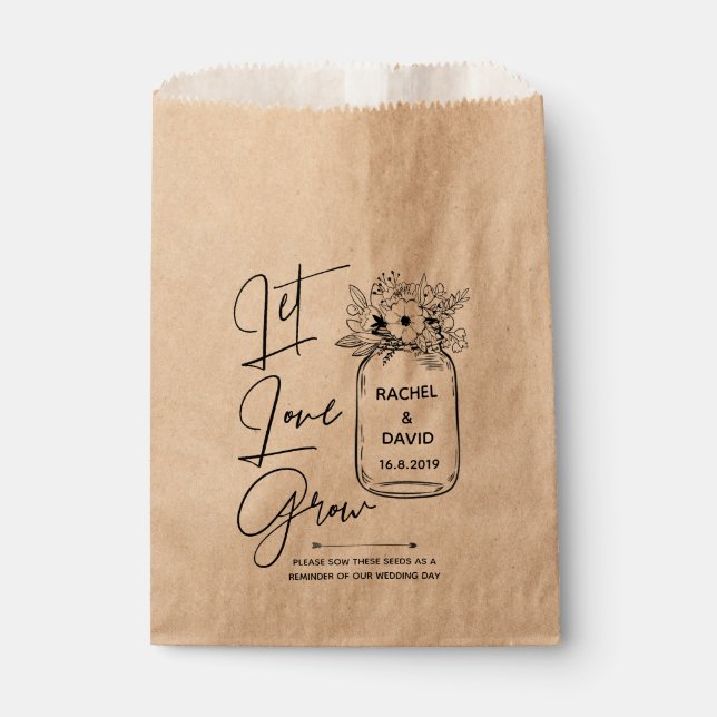 Elegant Script  LET LOVE GROW Wedding Favor Bags (Front)