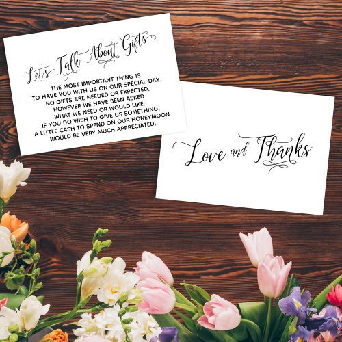 Elegant Script Lets Talk About Gifts Wedding Enclosure Card