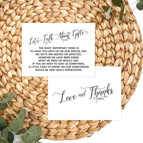 Elegant Script Lets Talk About Gifts Wedding Enclosure Card