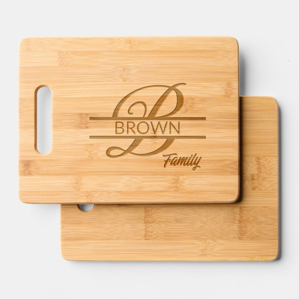 Disover Elegant Script Letter B Monogram Family Name Cutting Board