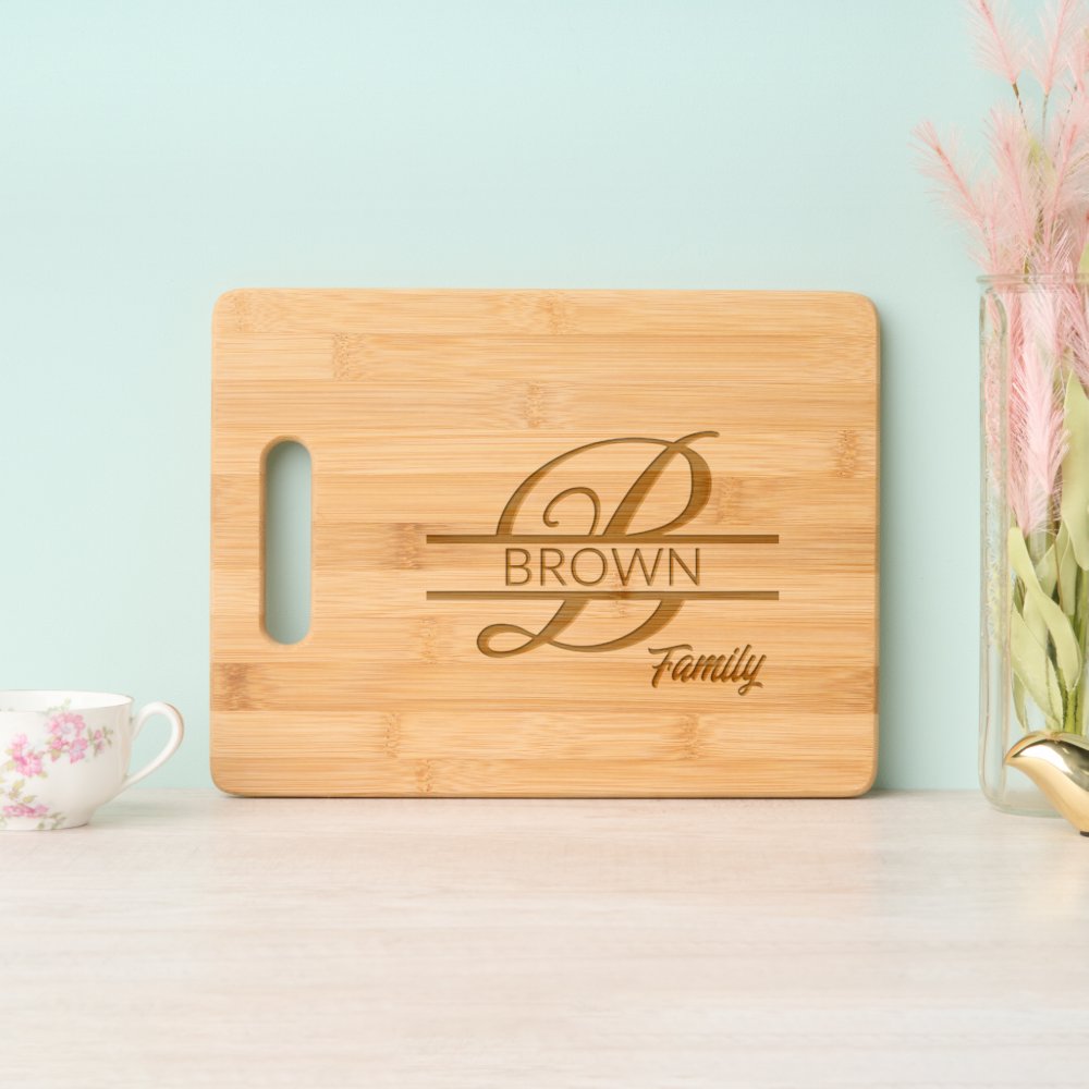Disover Elegant Script Letter B Monogram Family Name Cutting Board