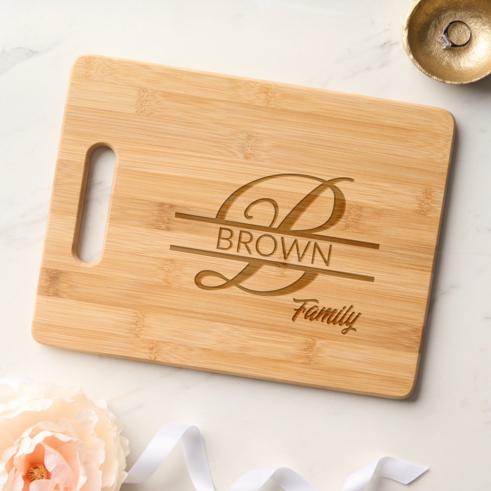 Disover Elegant Script Letter B Monogram Family Name Cutting Board