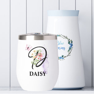 Elegant Script Letter D Monogram Personalized Name Thermal Wine Tumbler