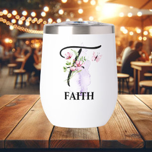 Elegant Script Letter F Monogram Personalized Name Thermal Wine Tumbler