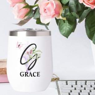 Elegant Script Letter G Monogram Personalized Name Thermal Wine Tumbler