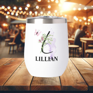 Elegant Script Letter L Monogram Personalized Name Thermal Wine Tumbler