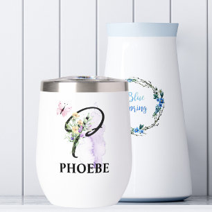 Elegant Script Letter P Monogram Personalized Name Thermal Wine Tumbler