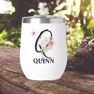 Elegant Script Letter Q Monogram Personalized Name Thermal Wine Tumbler