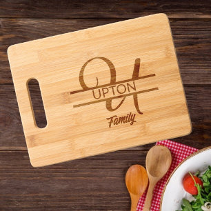 Elegant Script Letter U Monogram Family Name Engraved Cutting Board