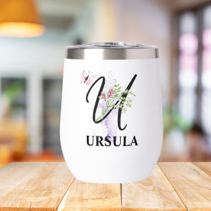 Elegant Script Letter U Monogram Personalized Name Thermal Wine Tumbler