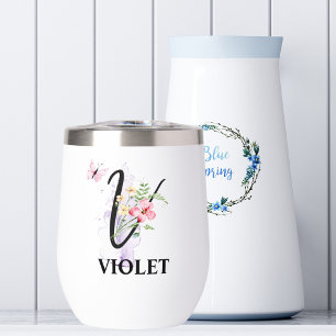 Elegant Script Letter V Monogram Personalized Name Thermal Wine Tumbler