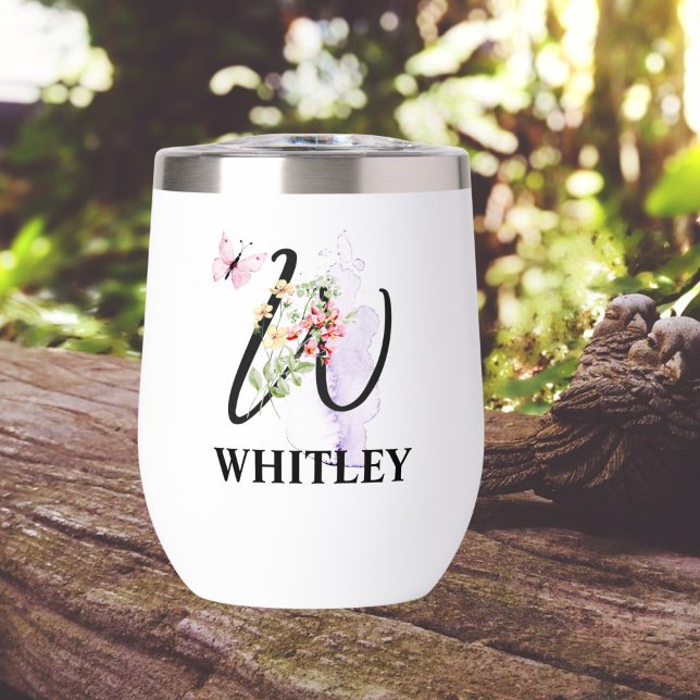 Elegant Script Letter W Monogram Personalized Name Thermal Wine Tumbler (Creator Uploaded)