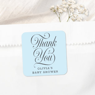 Elegant Script Light Blue Boy Baby Shower Favor Square Sticker